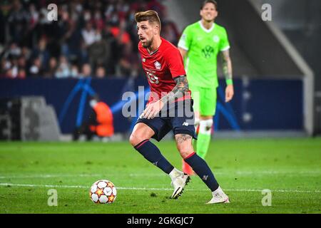 Lille, France, September 14, 2021,  XEKA of Lille during the UEFA Champions League, Group Stage, Group G football match between Lille OSC (LOSC) and Verein fur Leibesubungen Wolfsburg on September 14, 2021 at Pierre Mauroy Stadium in Villeneuve-d'Ascq, France - Photo: Matthieu Mirville/DPPI/LiveMedia Stock Photo