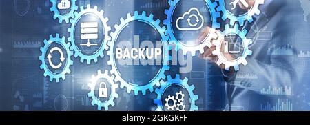 Backup Data recovery Cybersecurity. Mixed media technology concept. Stock Photo
