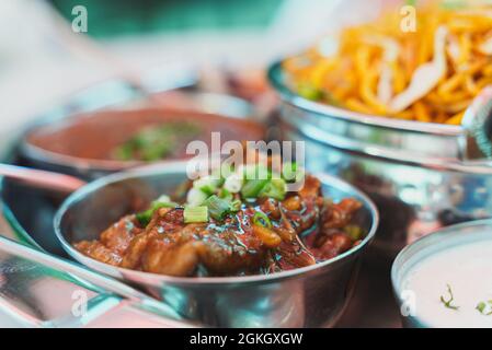 Meat thali served in a restaurant. Stock Photo