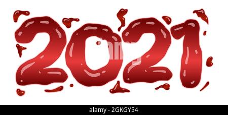 2021 in bloody style. Vector banner isolated on white. Halloween blood design element. Stock Vector