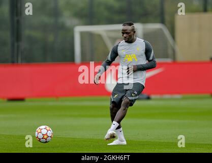 Kirkby, Knowsley, Merseyside, England, 14th September 2021: The Academy, KirkbyKnowsley, Merseyside, England: Liverpool FC training ahead of Champions League game versus AC Milan on 15th September: Sadio Mane during this afternoon's open training session Stock Photo