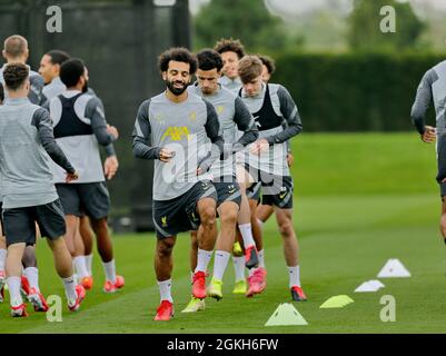 Kirkby, Knowsley, Merseyside, England, 14th September 2021: The Academy, KirkbyKnowsley, Merseyside, England: Liverpool FC training ahead of Champions League game versus AC Milan on 15th September: Mohamed Salah during this afternoon's open training session Stock Photo