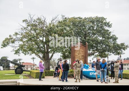 The 61st Air Base Group Commander, Col Becky Beers, participates in the walk to raise Autism Awareness with Los Angeles Air Force Base military and civilian members at Fort MacArthur, San Pedro, Calif., April 22, 2021. Stock Photo