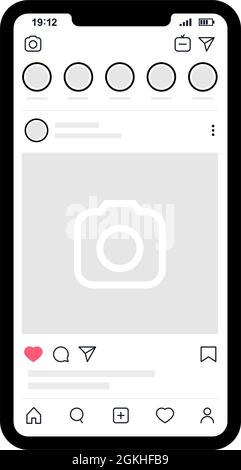 Kyiv, Ukraine - August 1, 2021: Instagram interface post feed with smartphone. Mobile Instagram profile mockup template. Stock Vector