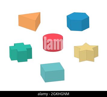 set of basic 3d shapes, colorful illustration for kids Stock Photo