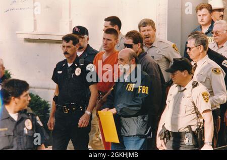 Perry, Oklahoma USA, Apr. 21, 1995.: Timothy McVeigh under arrest 2 days after the terrorist bombing of the Murrah Federal Building in Oklahoma City. Stock Photo