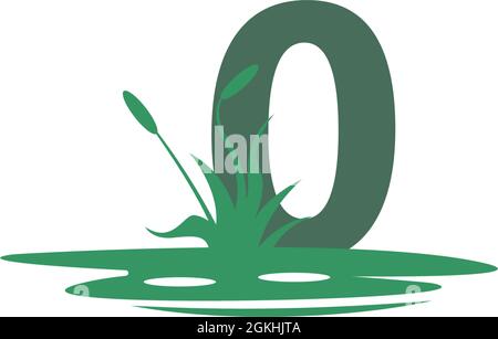 Number zero behind puddles and grass template illustration Stock Vector