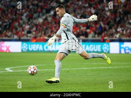 Lille, France, September 14, 2021, Goalkeeper of Wolfsburg Koen Casteels during the UEFA Champions League, Group Stage, Group G football match between Lille OSC (LOSC) and VfL Wolfsburg on September 14, 2021 at Stade Pierre Mauroy in Villeneuve-d?Ascq near Lille, France - Photo Jean Catuffe / DPPI Stock Photo