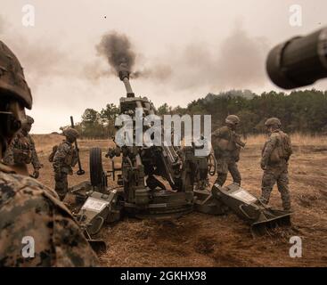 MARITIME ARTILLERY UNIT IN TRAINING - Gunners seen using a twin gun ...