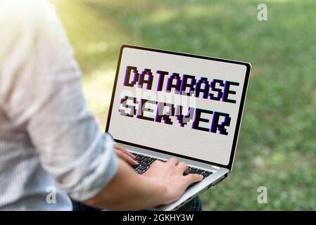 Conceptual caption Database Server. Concept meaning uses a database application that provides database services Online Jobs And Working Remotely Stock Photo