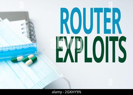 Handwriting text Router Exploits. Concept meaning takes advantage of a security flaw in an application Writing Important Medical Notes Laboratory Stock Photo