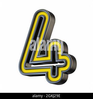 Yellow black outlined font Number 4 FOUR 3D rendering illustration isolated on white background Stock Photo