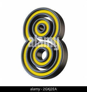 Yellow black outlined font Number 8 EIGHT 3D rendering illustration isolated on white background Stock Photo