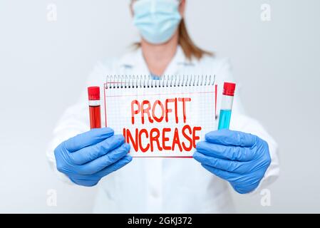 Text sign showing Profit Increase. Word for the growth of revenue generated in business or sales Testing Medicine And Vaccine For Virus Infection Stock Photo