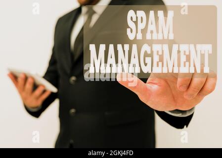 Inspiration showing sign Spam Management. Word for help reduce or filter the amount of spam in your inbox Presenting New Technology Ideas Discussing Stock Photo