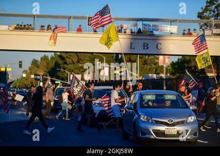 Demonstrators gather near Long Beach City College to protest a Vote No rally for Gavin Newsom, attended by President Joe Biden, Monday, Sept. 13, 2021 Stock Photo