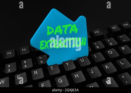 Text sign showing Data Extraction. Business overview act or process of retrieving data out of data sources Typing New Email Titles Concept, Drafting Stock Photo