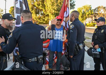 Demonstrators gather near Long Beach City College to protest a Vote No rally for Gavin Newsom, attended by President Joe Biden, Monday, Sept. 13, 2021 Stock Photo