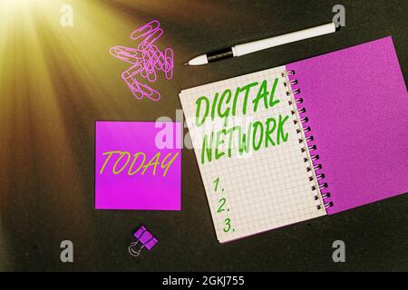 Sign displaying Digital Network. Concept meaning network incorporating digital switching and transmission Multiple assorted collection office Stock Photo