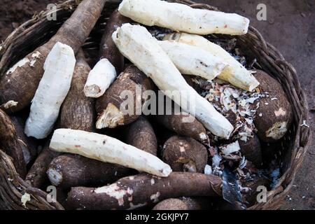 Fruits, vegetables, spices, vegetables and roots for sale at the open market in the city of Irara, Bahia. Stock Photo