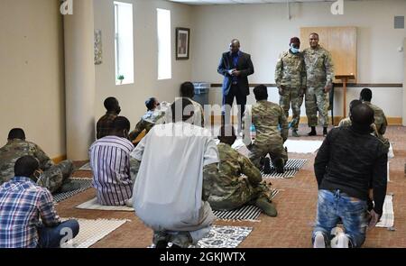 Chaplain (Col.) Khallid Shabazz, U.S. Army Central Command chaplain, leads the Jum’ah Prayer   Service at Main Post Chapel on May 7, during his visit to Fort Drum. The Religious Support Office began offering the new service only weeks ago, and it has grown in attendance each Friday. Stock Photo