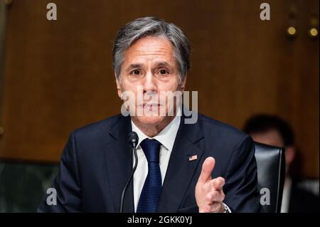 Washington, United States. 14th Sep, 2021. U.S. Secretary of State Antony Blinken speaks at a hearing of the Senate Foreign Relations Committee. Credit: SOPA Images Limited/Alamy Live News Stock Photo