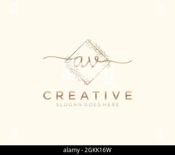 AV Feminine logo beauty monogram and elegant logo design, handwriting logo of initial signature, wedding, fashion, floral and botanical with creative Stock Vector