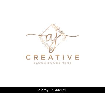 AJ Feminine logo beauty monogram and elegant logo design, handwriting logo of initial signature, wedding, fashion, floral and botanical with creative Stock Vector