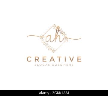 AH Feminine logo beauty monogram and elegant logo design, handwriting logo of initial signature, wedding, fashion, floral and botanical with creative Stock Vector