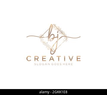 BJ Feminine logo beauty monogram and elegant logo design, handwriting logo of initial signature, wedding, fashion, floral and botanical with creative Stock Vector