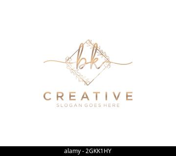 BK Feminine logo beauty monogram and elegant logo design, handwriting logo of initial signature, wedding, fashion, floral and botanical with creative Stock Vector