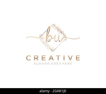 BU Feminine logo beauty monogram and elegant logo design, handwriting logo of initial signature, wedding, fashion, floral and botanical with creative Stock Vector