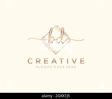 BD Feminine logo beauty monogram and elegant logo design, handwriting logo of initial signature, wedding, fashion, floral and botanical with creative Stock Vector