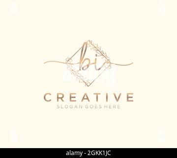 BI Feminine logo beauty monogram and elegant logo design, handwriting logo of initial signature, wedding, fashion, floral and botanical with creative Stock Vector
