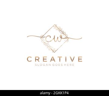 CW Feminine logo beauty monogram and elegant logo design, handwriting logo of initial signature, wedding, fashion, floral and botanical with creative Stock Vector