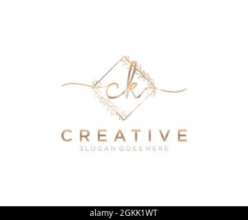 CK Feminine logo beauty monogram and elegant logo design, handwriting logo of initial signature, wedding, fashion, floral and botanical with creative Stock Vector