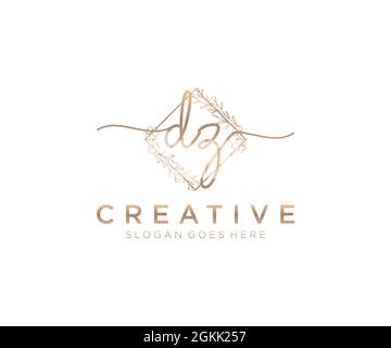 DZ Feminine logo beauty monogram and elegant logo design, handwriting logo of initial signature, wedding, fashion, floral and botanical with creative Stock Vector