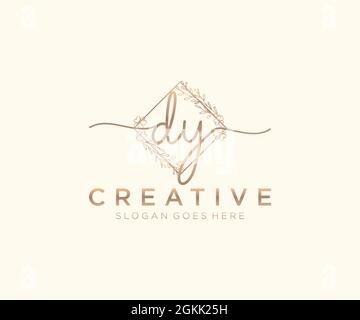 DY Feminine logo beauty monogram and elegant logo design, handwriting logo of initial signature, wedding, fashion, floral and botanical with creative Stock Vector