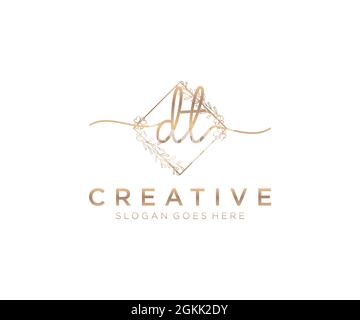 DT Feminine logo beauty monogram and elegant logo design, handwriting logo of initial signature, wedding, fashion, floral and botanical with creative Stock Vector