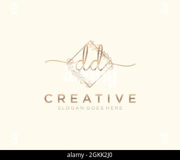 DD Feminine logo beauty monogram and elegant logo design, handwriting logo of initial signature, wedding, fashion, floral and botanical with creative Stock Vector