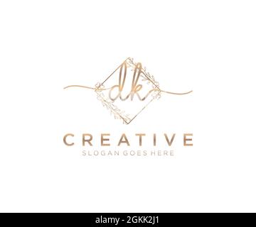DK Feminine logo beauty monogram and elegant logo design, handwriting logo of initial signature, wedding, fashion, floral and botanical with creative Stock Vector