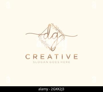DG Feminine logo beauty monogram and elegant logo design, handwriting logo of initial signature, wedding, fashion, floral and botanical with creative Stock Vector