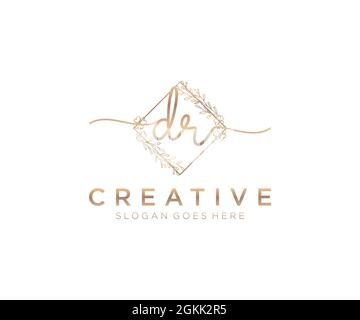 DR Feminine logo beauty monogram and elegant logo design, handwriting logo of initial signature, wedding, fashion, floral and botanical with creative Stock Vector