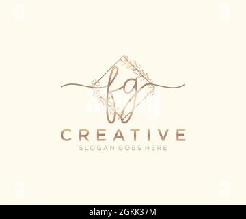 FG Feminine logo beauty monogram and elegant logo design, handwriting logo of initial signature, wedding, fashion, floral and botanical with creative Stock Vector
