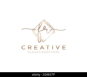 FR Feminine logo beauty monogram and elegant logo design, handwriting logo of initial signature, wedding, fashion, floral and botanical with creative Stock Vector