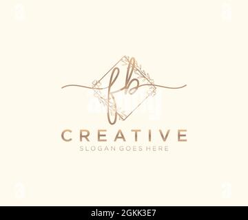 FB Feminine logo beauty monogram and elegant logo design, handwriting logo of initial signature, wedding, fashion, floral and botanical with creative Stock Vector