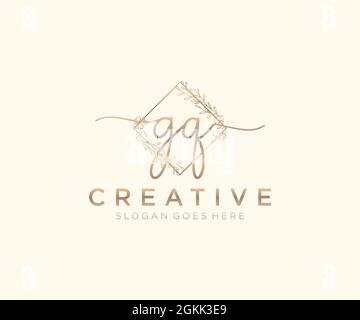 GQ Feminine logo beauty monogram and elegant logo design, handwriting logo of initial signature, wedding, fashion, floral and botanical with creative Stock Vector