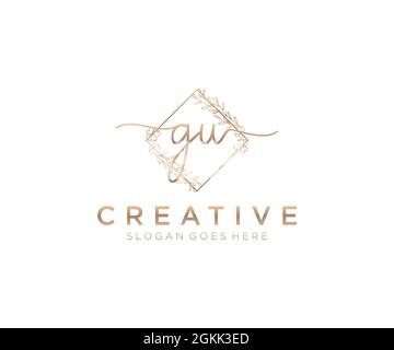 GU Feminine logo beauty monogram and elegant logo design, handwriting logo of initial signature, wedding, fashion, floral and botanical with creative Stock Vector
