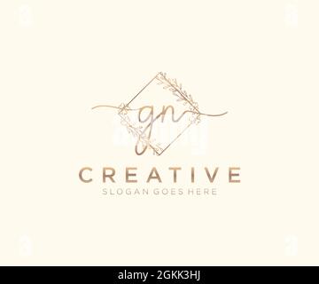 GN Feminine logo beauty monogram and elegant logo design, handwriting logo of initial signature, wedding, fashion, floral and botanical with creative Stock Vector