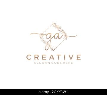 GA Feminine logo beauty monogram and elegant logo design, handwriting logo of initial signature, wedding, fashion, floral and botanical with creative Stock Vector